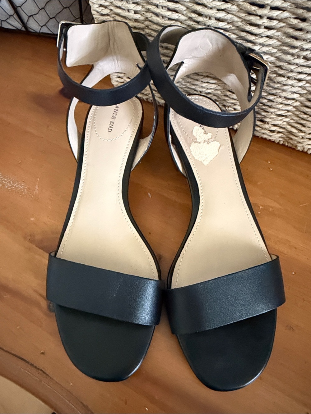 Lands' End Black Open-Toe Ankle-Strap Sandals